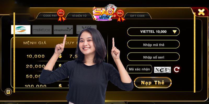 Cách nạp tiền Saowin 2 Nạp tiền Saowin qua thẻ cào
